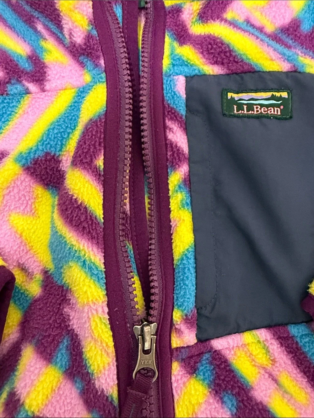 L.L. Bean Kids Multicolor Fleece Hoodie with Purple Trim